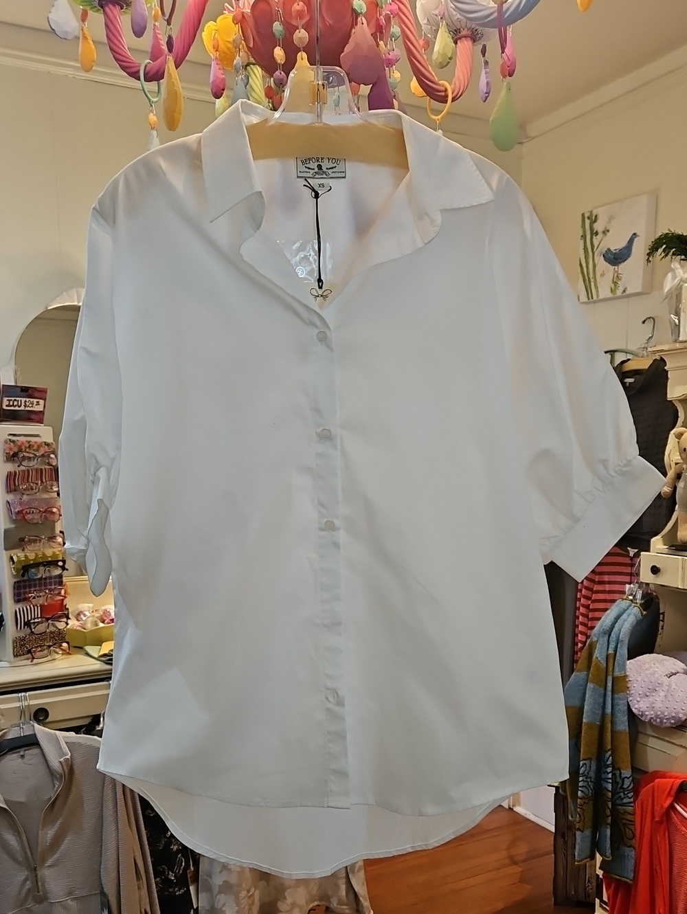 Before You White Short-Sleeve Button Blouse